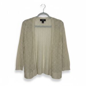 80 Park Cardigan Sweater Open Knit Open Front Beige Metallic Gold XL